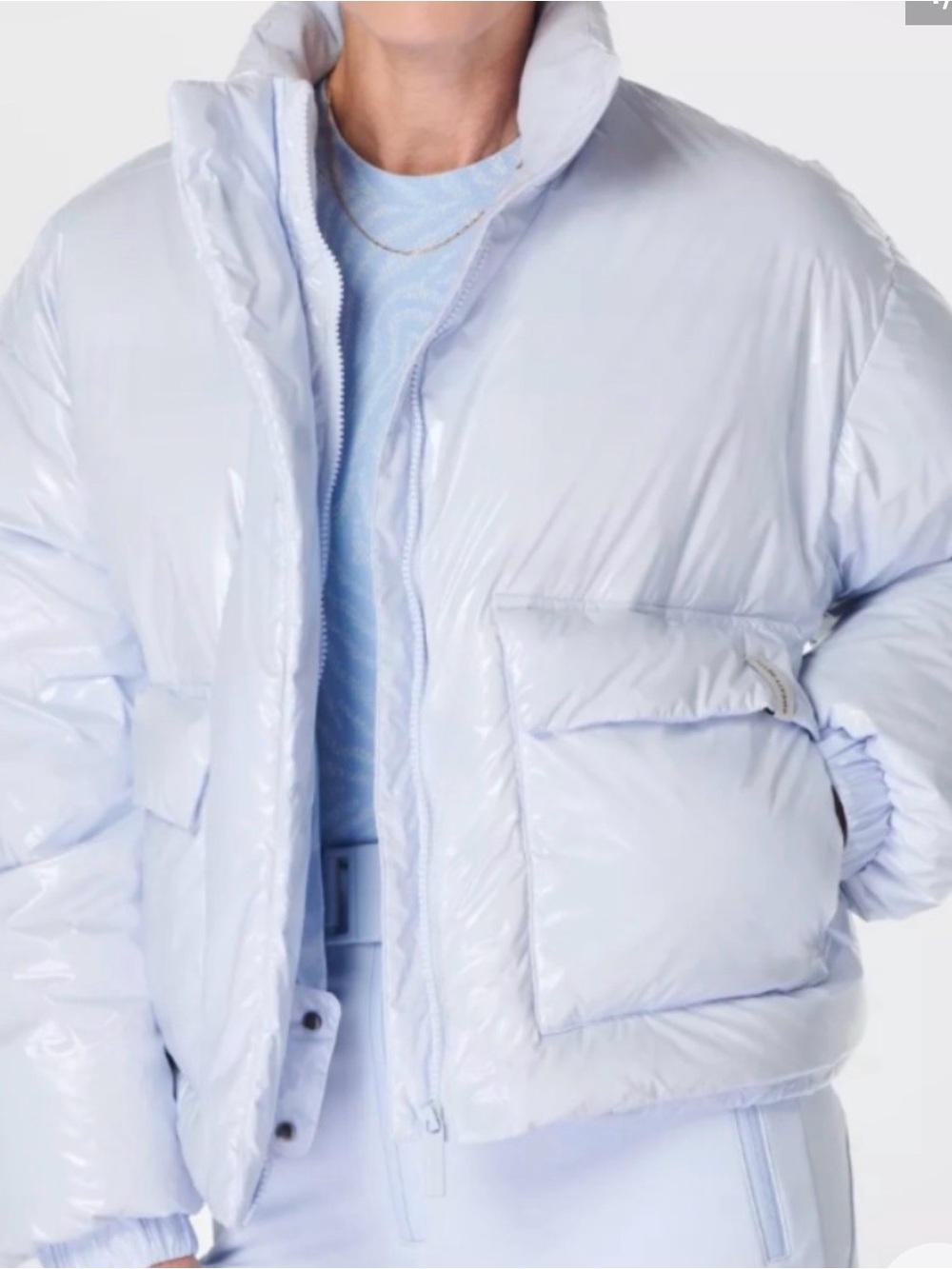 NEW Sweaty Betty Light Blue Snowfall High Shine Cropped Ski Puffer Jacket Sz XL